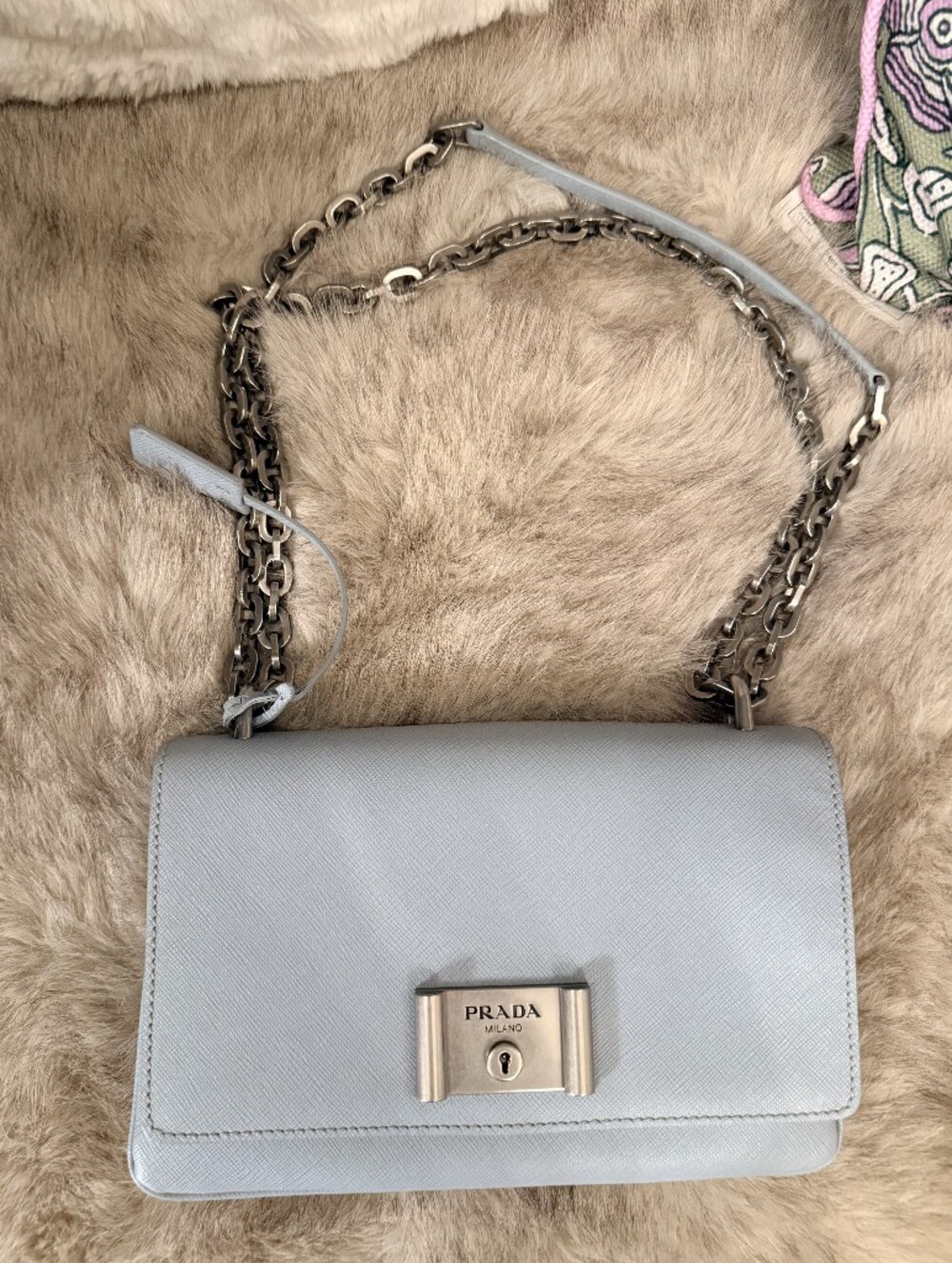 Prada Sky Blue Leather Shoulder Bag
